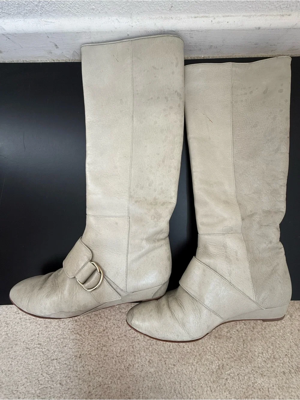 Loeffler Randall Light Grey Knee high Leather Boots